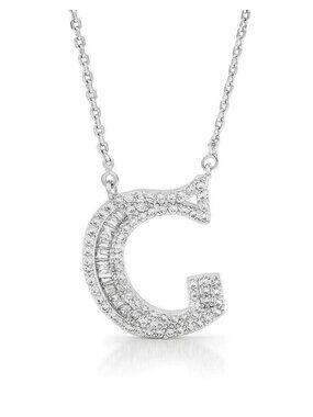 Silver Cubic Zirconia Initial Name Letter "C" Elegant Sparkling Necklace